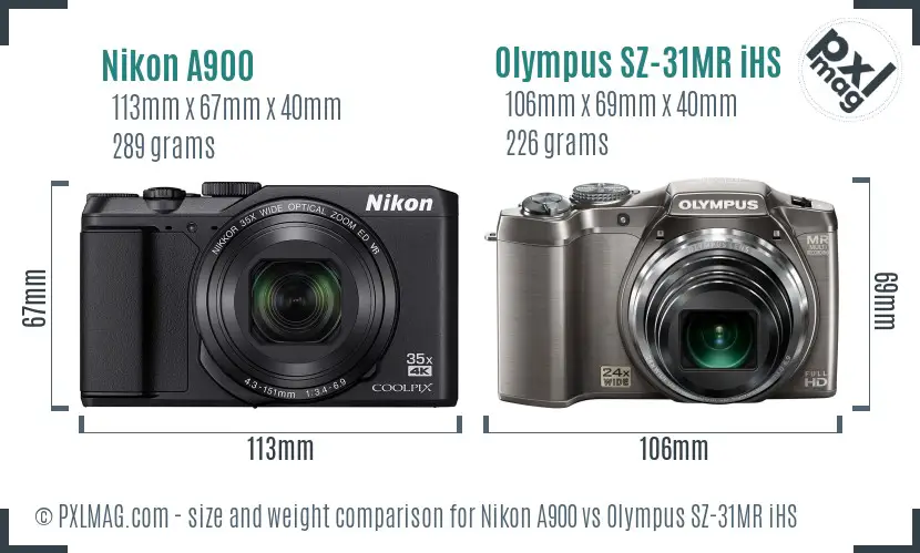 Nikon A900 vs Olympus SZ-31MR iHS size comparison