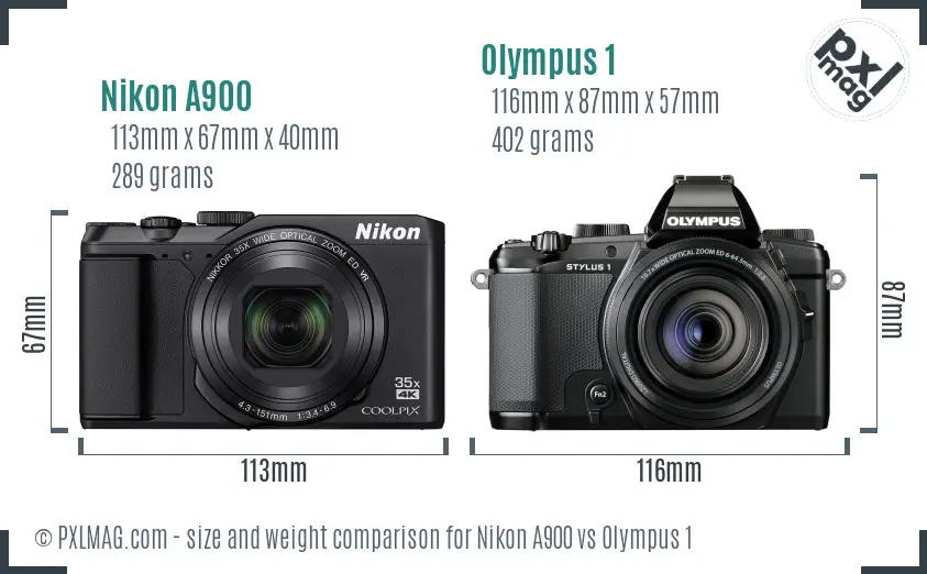 Nikon A900 vs Olympus 1 size comparison