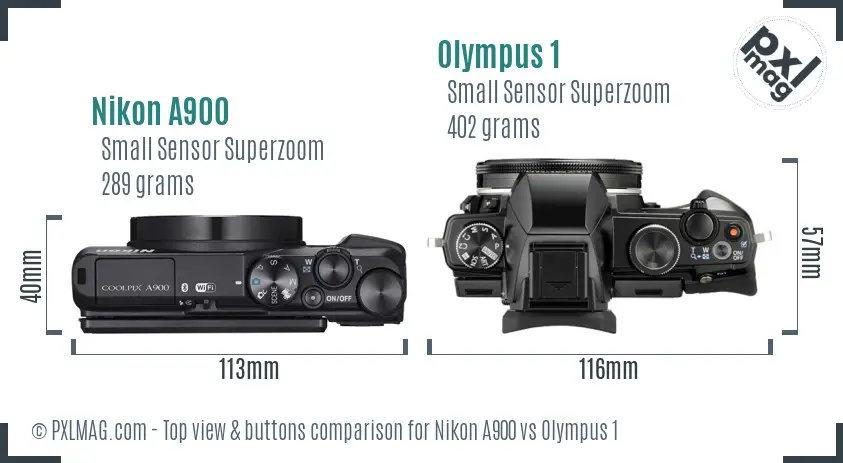 Nikon A900 vs Olympus 1 top view buttons comparison