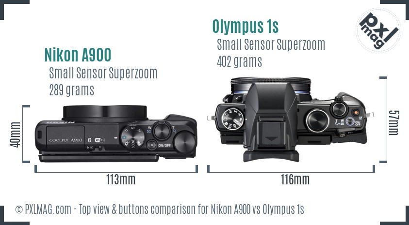 Nikon A900 vs Olympus 1s top view buttons comparison