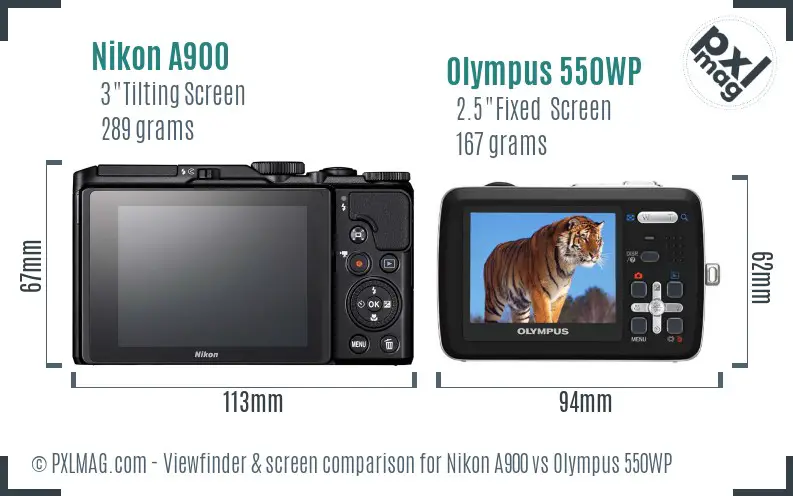 Nikon A900 vs Olympus 550WP Screen and Viewfinder comparison Nikon A900 vs Olympus 550WP Screen and Viewfinder comparison