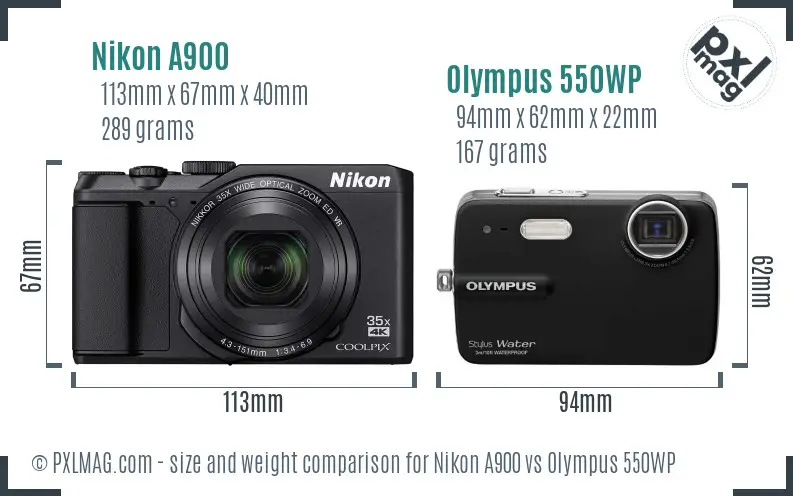 Nikon A900 vs Olympus 550WP size comparison Nikon A900 vs Olympus 550WP size comparison