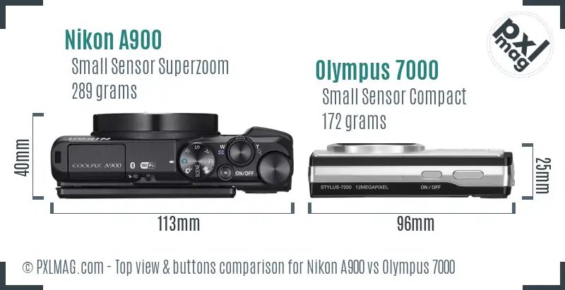 Nikon A900 vs Olympus 7000 top view buttons comparison