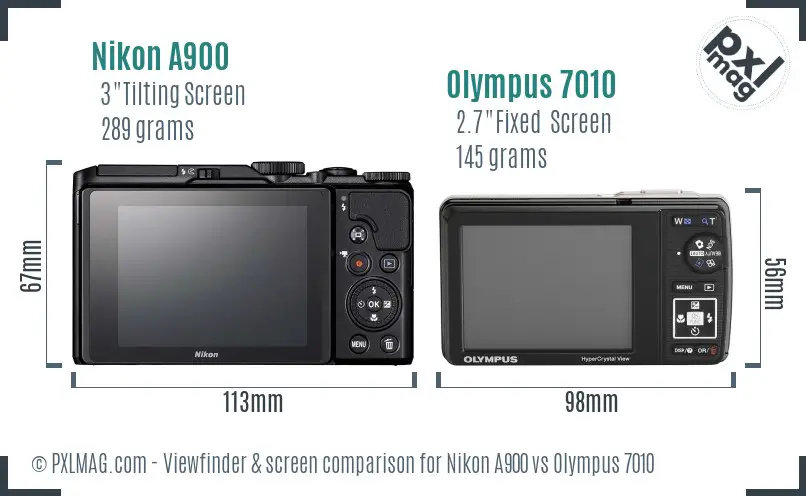 Nikon A900 vs Olympus 7010 Screen and Viewfinder comparison