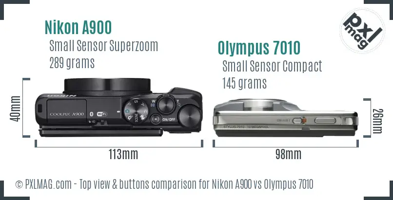 Nikon A900 vs Olympus 7010 top view buttons comparison