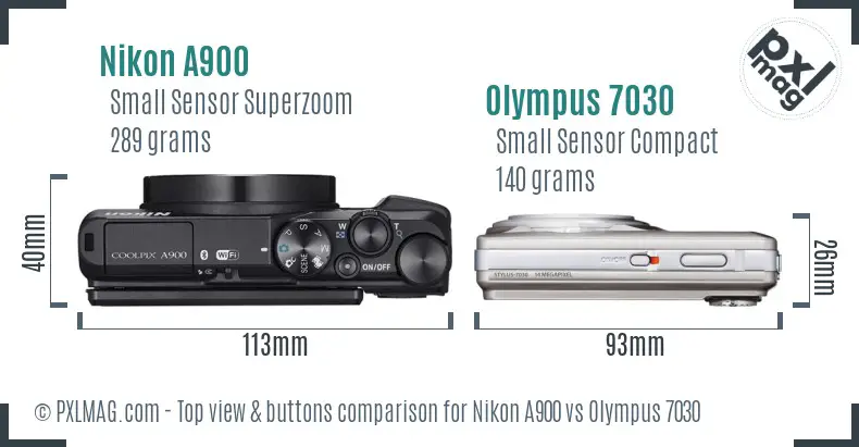 Nikon A900 vs Olympus 7030 top view buttons comparison Nikon A900 vs Olympus 7030 top view buttons comparison