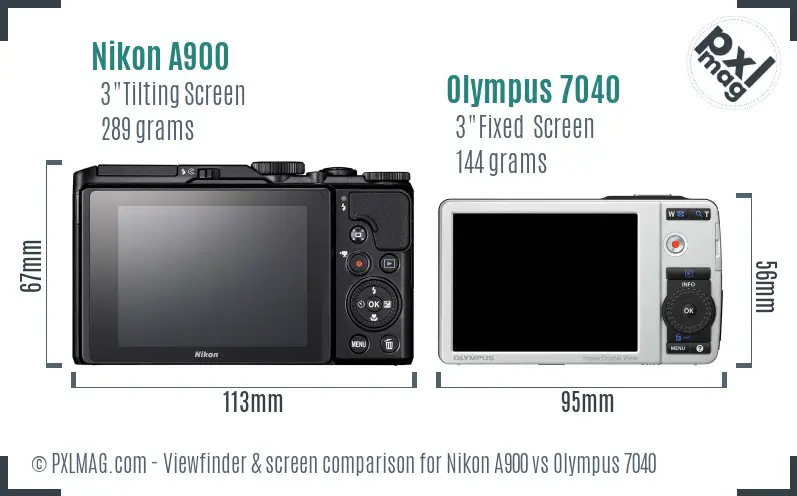 Nikon A900 vs Olympus 7040 Screen and Viewfinder comparison