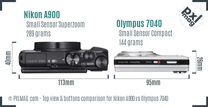 Nikon A900 vs Olympus 7040 top view buttons comparison