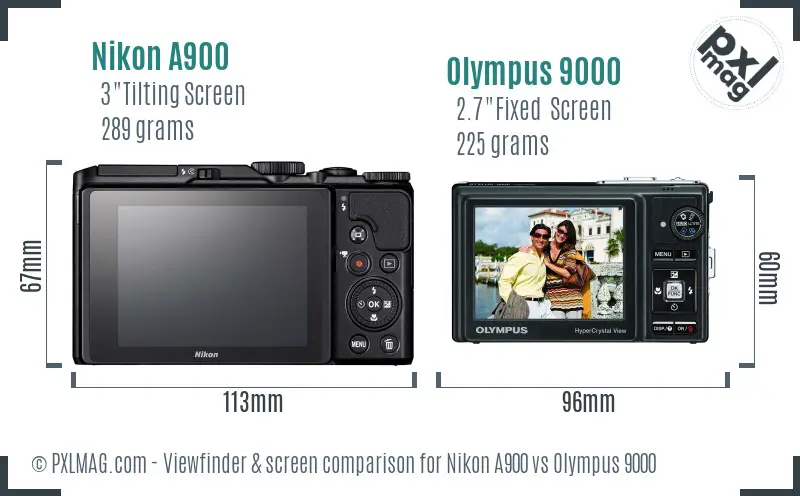 Nikon A900 vs Olympus 9000 Screen and Viewfinder comparison Nikon A900 vs Olympus 9000 Screen and Viewfinder comparison