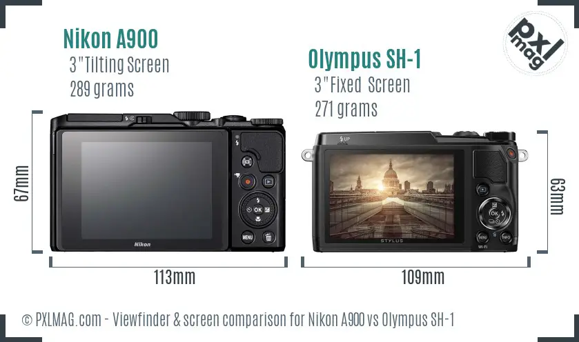 Nikon A900 vs Olympus SH-1 Screen and Viewfinder comparison