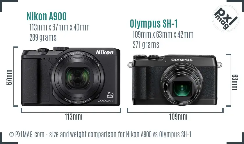 Nikon A900 vs Olympus SH-1 size comparison