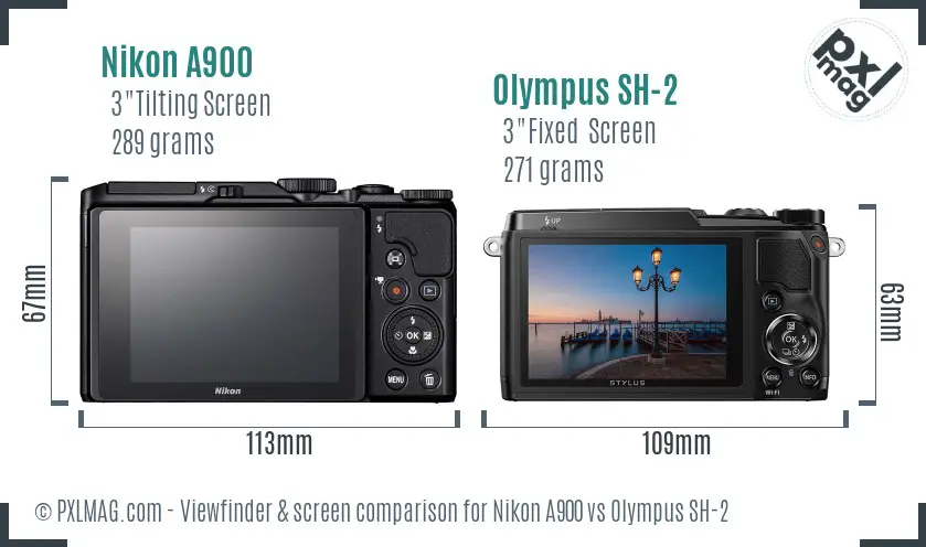 Nikon A900 vs Olympus SH-2 Screen and Viewfinder comparison