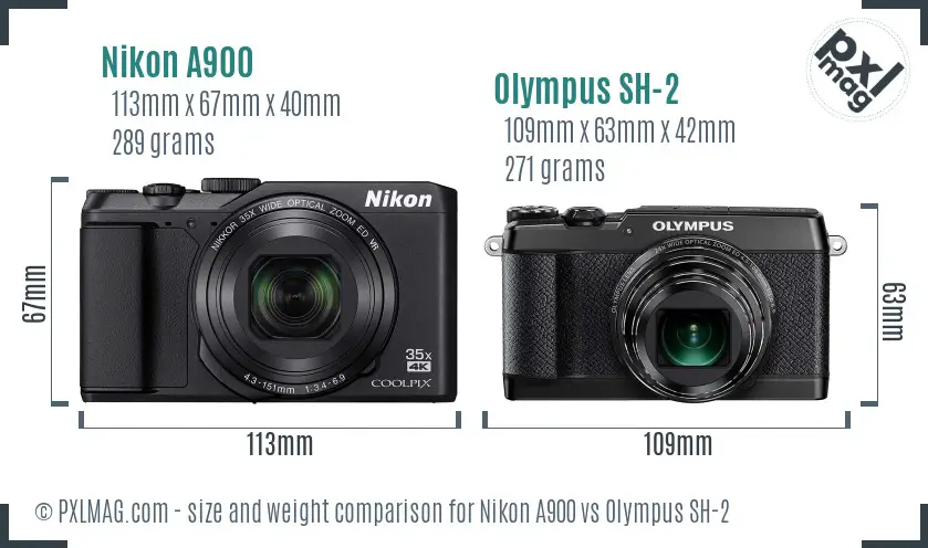 Nikon A900 vs Olympus SH-2 size comparison