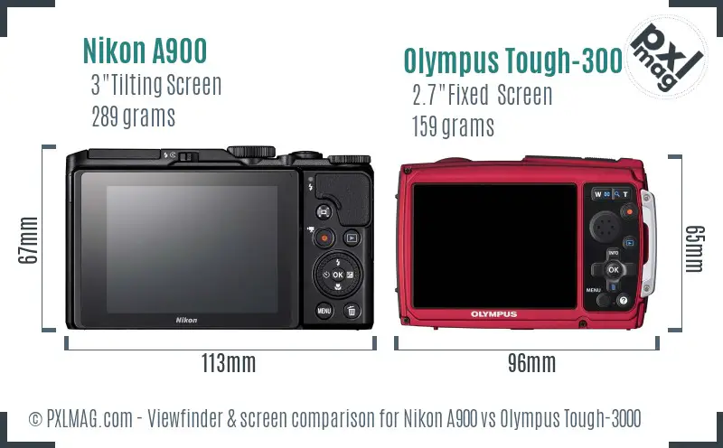 Nikon A900 vs Olympus Tough-3000 Screen and Viewfinder comparison