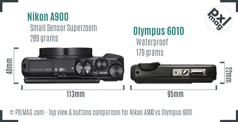 Nikon A900 vs Olympus 6010 top view buttons comparison Nikon A900 vs Olympus 6010 top view buttons comparison