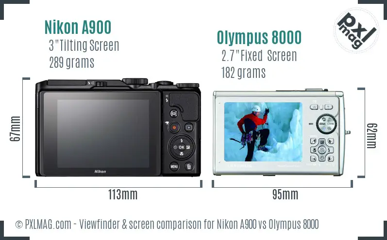 Nikon A900 vs Olympus 8000 Screen and Viewfinder comparison