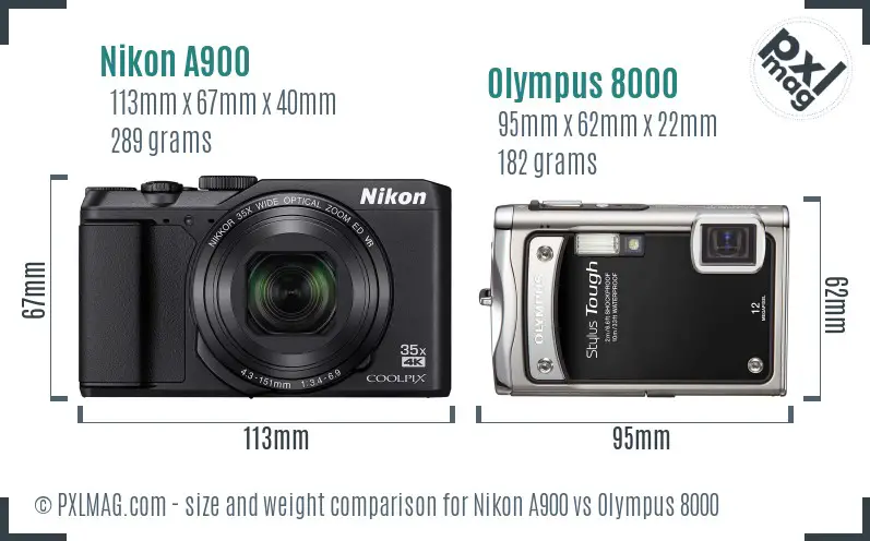 Nikon A900 vs Olympus 8000 size comparison