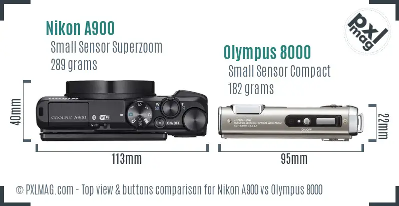 Nikon A900 vs Olympus 8000 top view buttons comparison