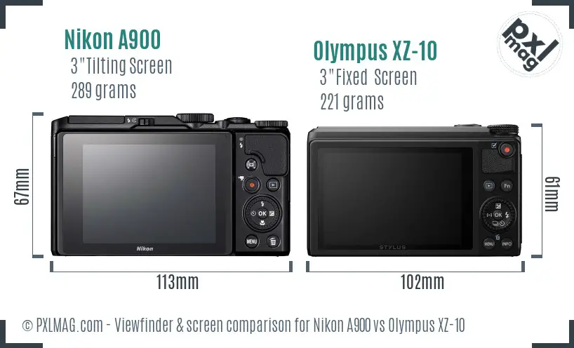 Nikon A900 vs Olympus XZ-10 Screen and Viewfinder comparison