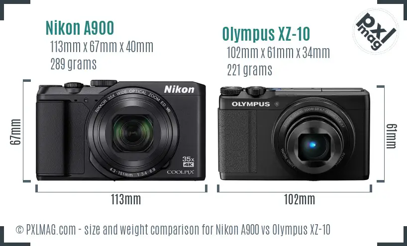 Nikon A900 vs Olympus XZ-10 size comparison