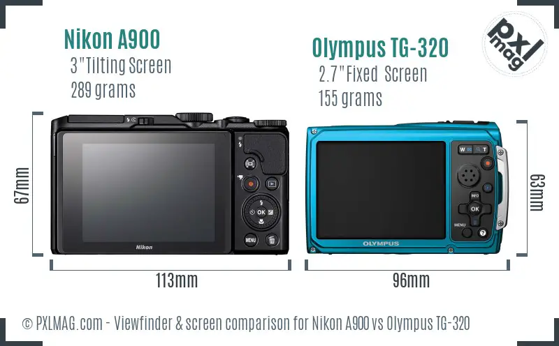 Nikon A900 vs Olympus TG-320 Screen and Viewfinder comparison