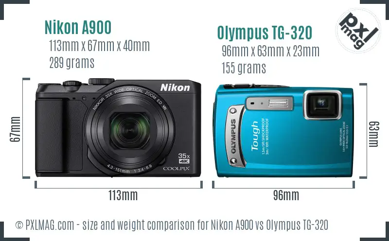 Nikon A900 vs Olympus TG-320 size comparison