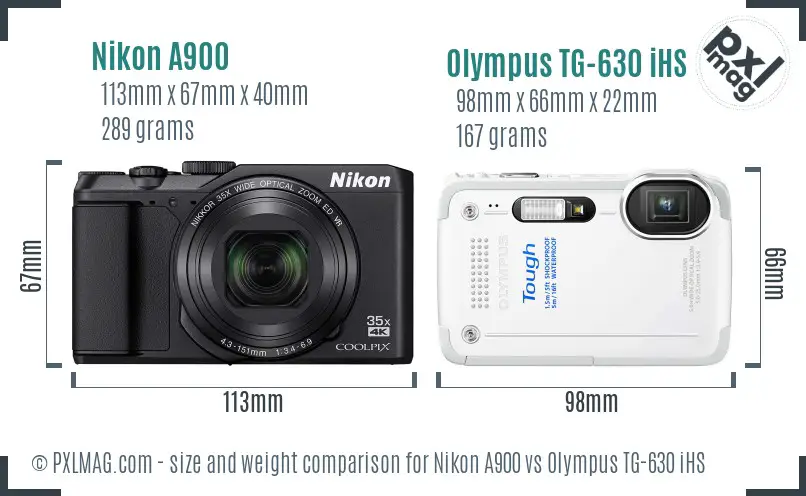 Nikon A900 vs Olympus TG-630 iHS size comparison