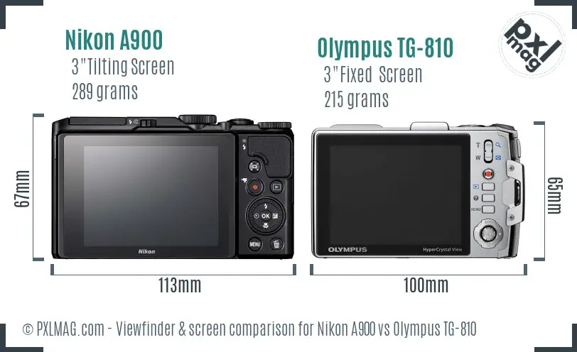 Nikon A900 vs Olympus TG-810 Screen and Viewfinder comparison