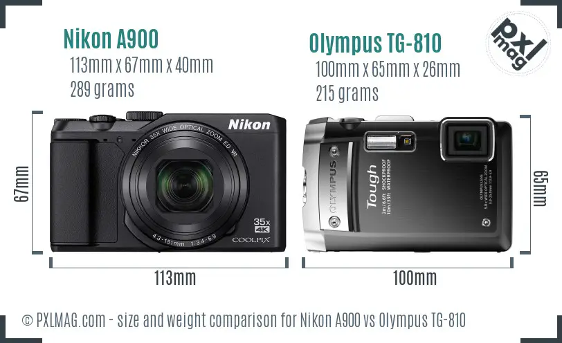 Nikon A900 vs Olympus TG-810 size comparison