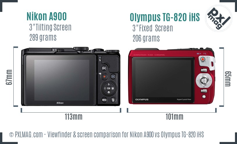 Nikon A900 vs Olympus TG-820 iHS Screen and Viewfinder comparison