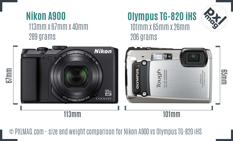 Nikon A900 vs Olympus TG-820 iHS size comparison