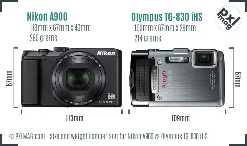 Nikon A900 vs Olympus TG-830 iHS size comparison