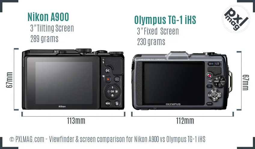 Nikon A900 vs Olympus TG-1 iHS Screen and Viewfinder comparison