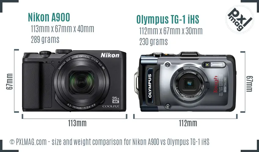 Nikon A900 vs Olympus TG-1 iHS size comparison