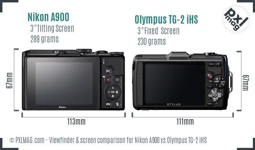 Nikon A900 vs Olympus TG-2 iHS Screen and Viewfinder comparison