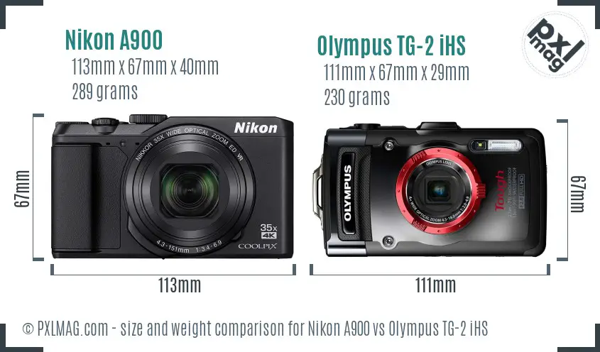 Nikon A900 vs Olympus TG-2 iHS size comparison