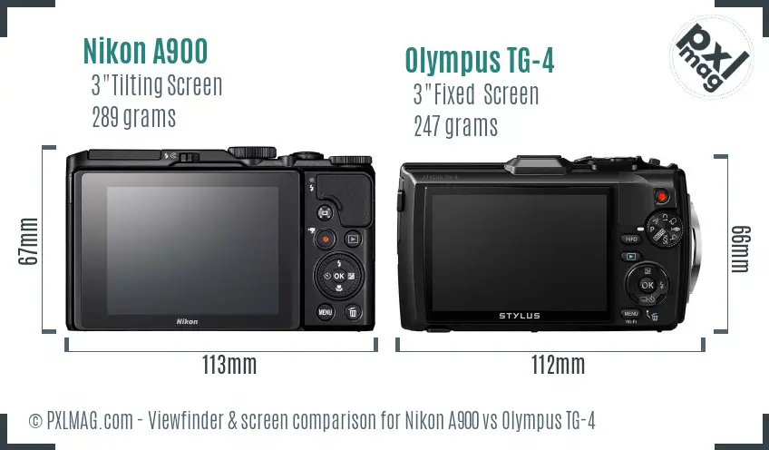Nikon A900 vs Olympus TG-4 Screen and Viewfinder comparison
