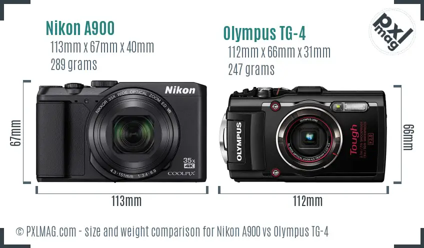 Nikon A900 vs Olympus TG-4 size comparison