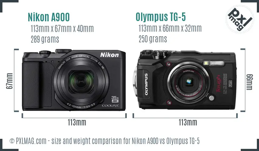Nikon A900 vs Olympus TG-5 size comparison