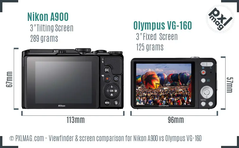 Nikon A900 vs Olympus VG-160 Screen and Viewfinder comparison