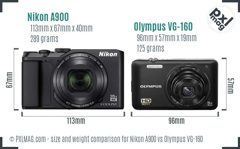 Nikon A900 vs Olympus VG-160 size comparison