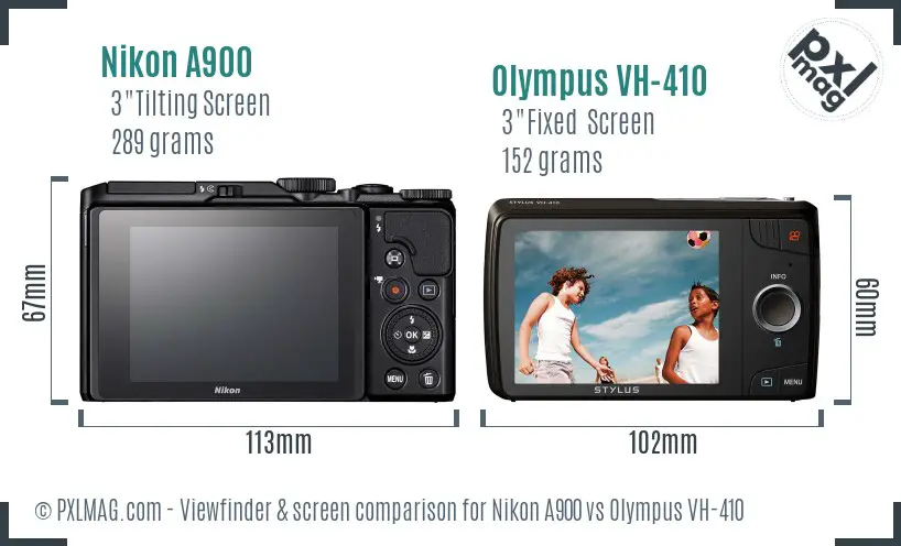 Nikon A900 vs Olympus VH-410 Screen and Viewfinder comparison