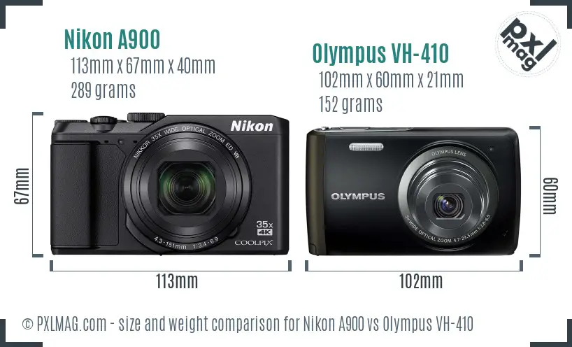 Nikon A900 vs Olympus VH-410 size comparison