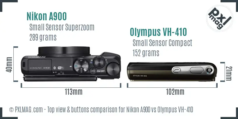 Nikon A900 vs Olympus VH-410 top view buttons comparison