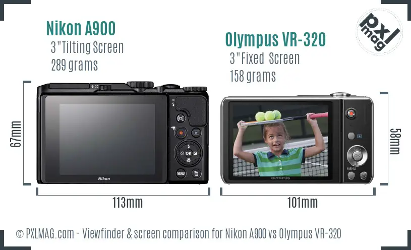 Nikon A900 vs Olympus VR-320 Screen and Viewfinder comparison