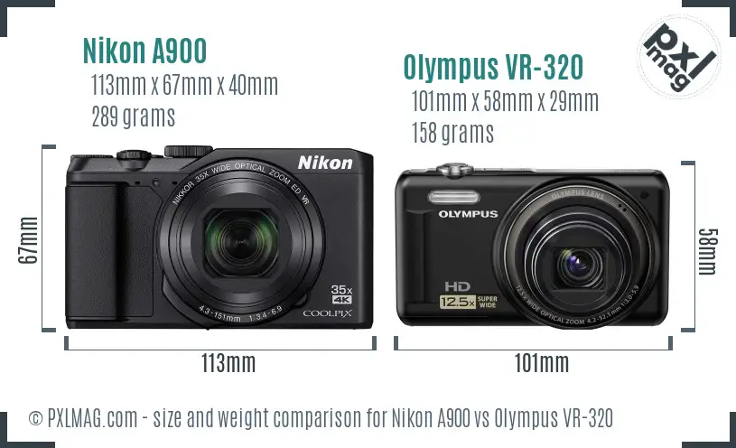 Nikon A900 vs Olympus VR-320 size comparison