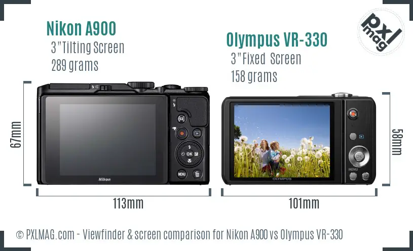 Nikon A900 vs Olympus VR-330 Screen and Viewfinder comparison