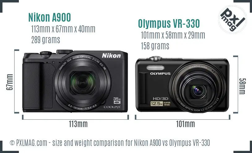 Nikon A900 vs Olympus VR-330 size comparison