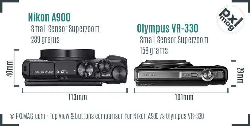 Nikon A900 vs Olympus VR-330 top view buttons comparison