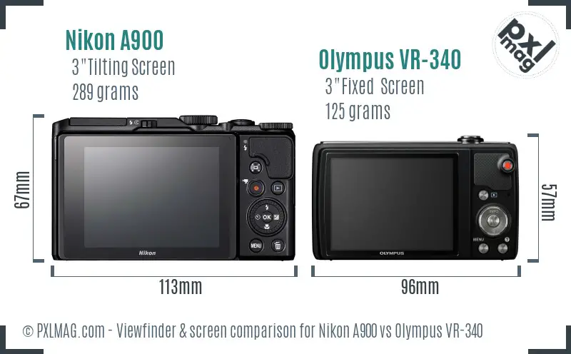 Nikon A900 vs Olympus VR-340 Screen and Viewfinder comparison Nikon A900 vs Olympus VR-340 Screen and Viewfinder comparison